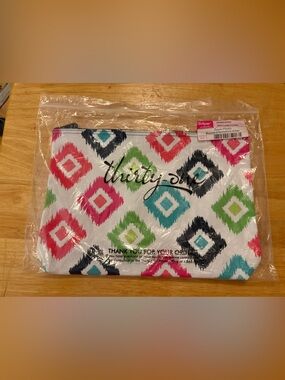 Thirtyone large zipper pouch, candy corners pattern, new still in bag